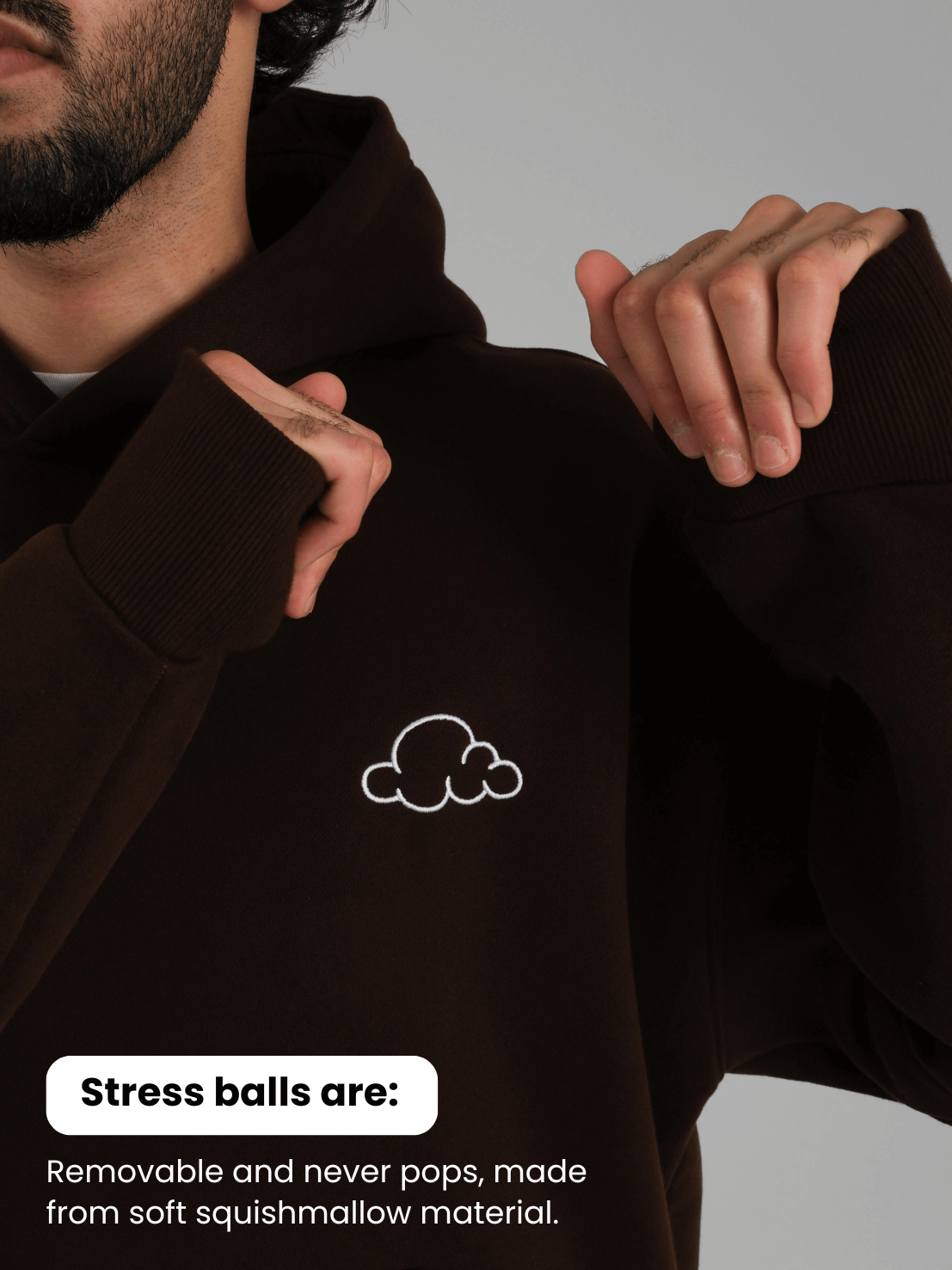 brown adhd hoodie with stress balls